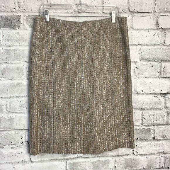 Escada Silk Wool Metallic Tweed Pencil Skirt - Picture 1 of 13